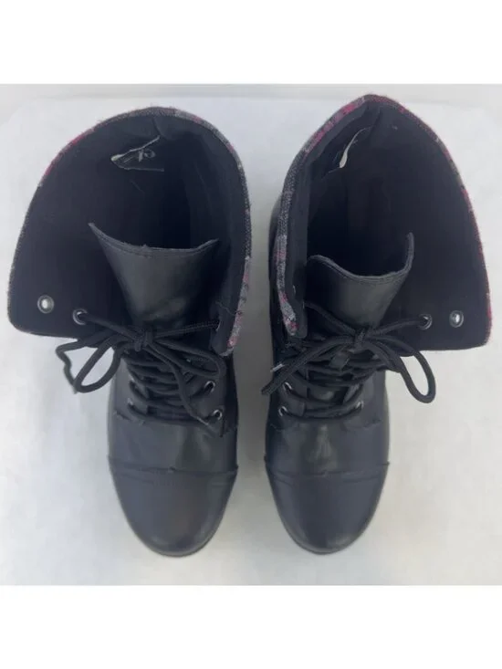 ETC Rue21 Combat Boots Womens Size Large 8/9 Plaid Trim Black Faux Leather - Picture 7 of 12